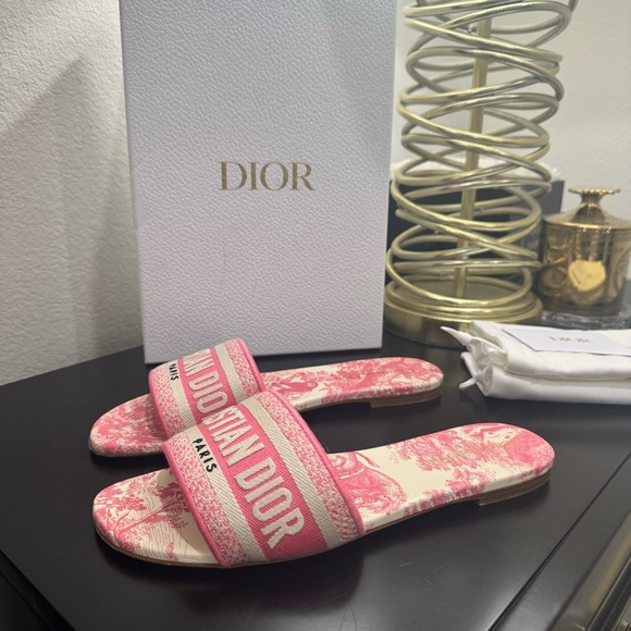 Christian Dior Dway Embroidered Logo Slide Sandal Pink 39 - Picture 1 of 11